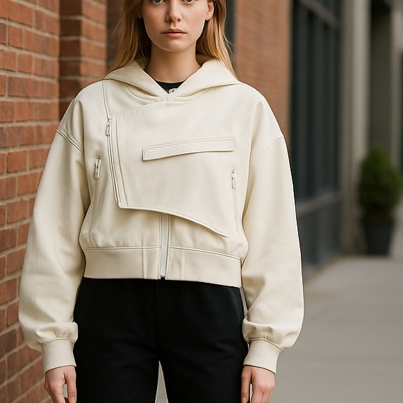 White bomber jacket Size Small lots of pockets NWT - Picture 3 of 12